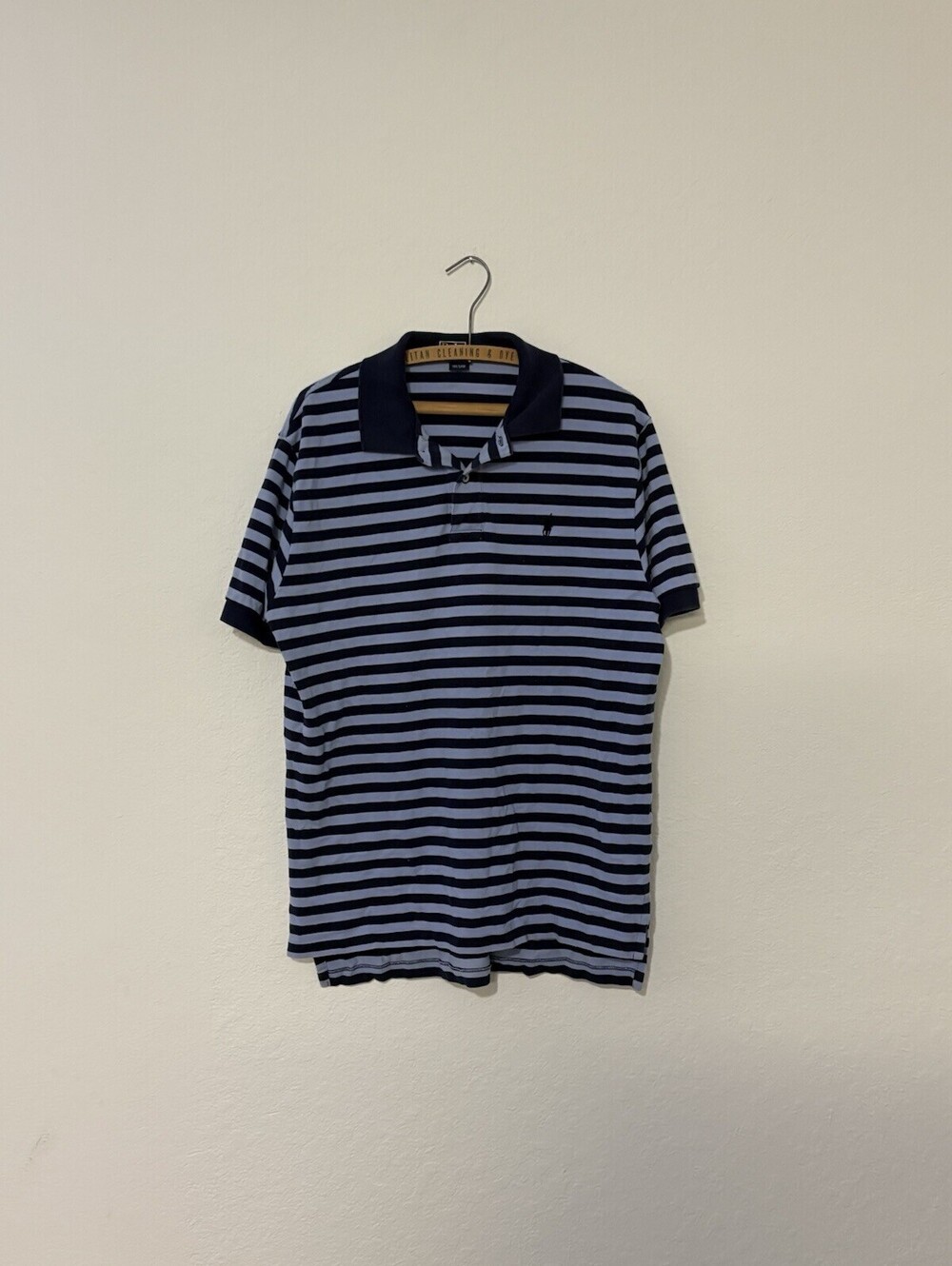Polo Ralph Lauren Polo Shirt Navy Blue Striped Knit Short Sleeve Cotton Size L